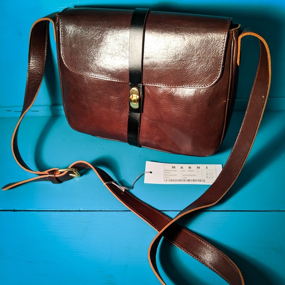 NWT Marni coffee brown leather crossbody purse